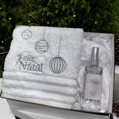 Kit Toalha de lavabo Feliz Natal Prata Com Home Spray